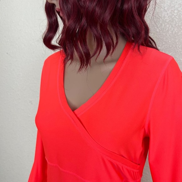 Athleta Neon Athletic Tunic Womens Small Orange Thumbholes Ruched Side - Picture 4 of 12